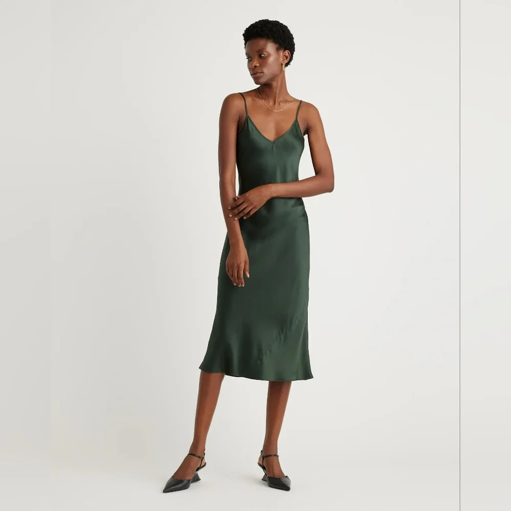 Size Small Quince Basil/Forest Green Slip Midi Dress